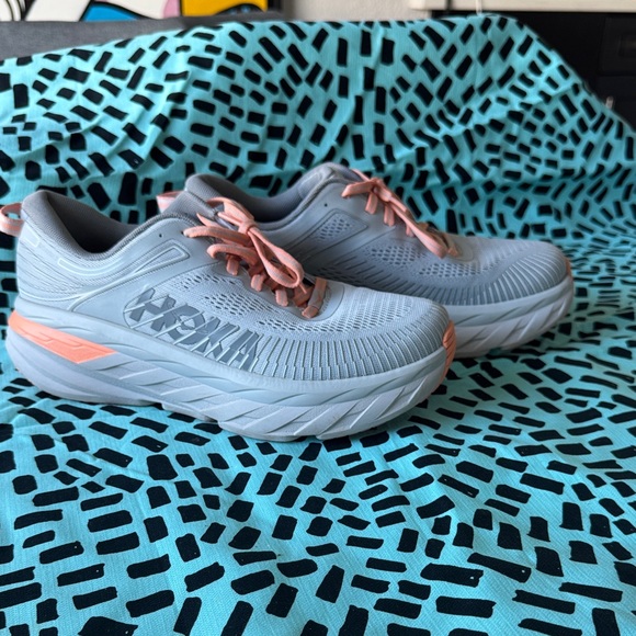 Hoka One Bondi 7 Wide Gray and Peach - Picture 6 of 9
